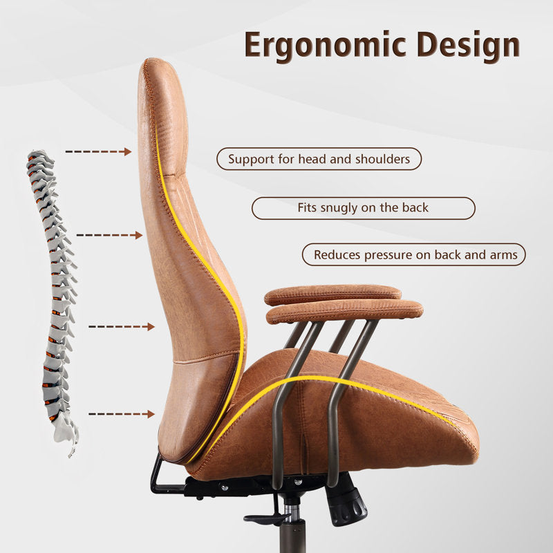 Albaugh - Ergonomic Mid-Century Faux Leather Executive Office Chair