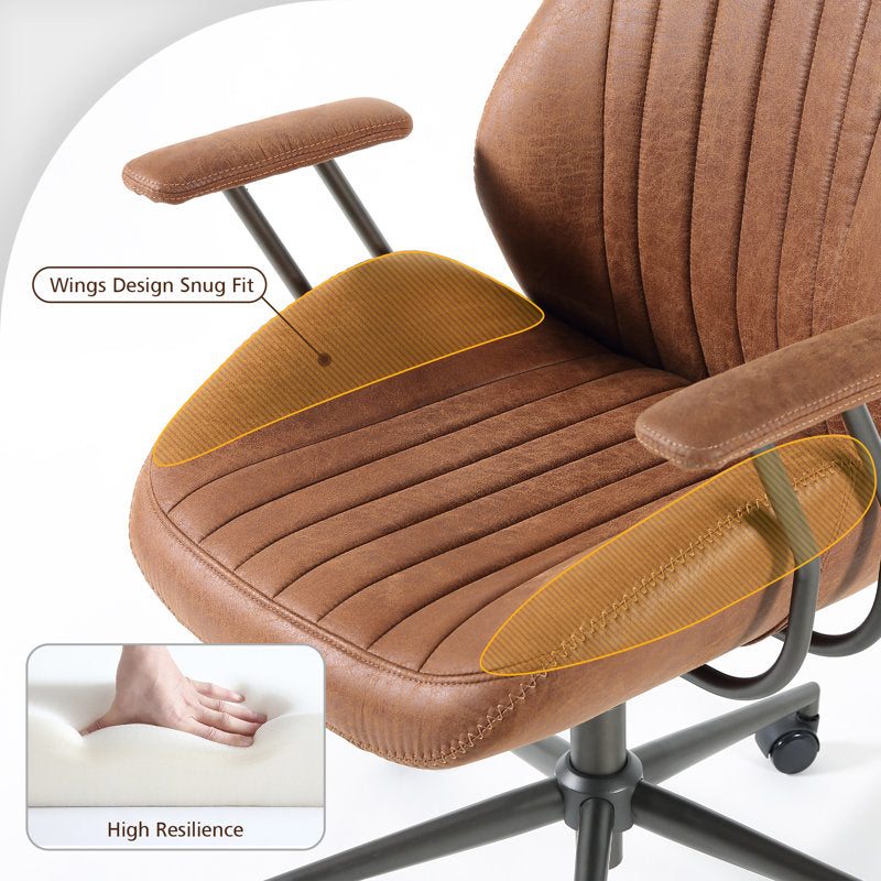 Albaugh - Ergonomic Mid-Century Faux Leather Executive Office Chair