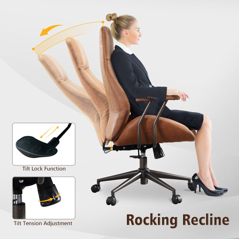 Albaugh - Ergonomic Mid-Century Faux Leather Executive Office Chair