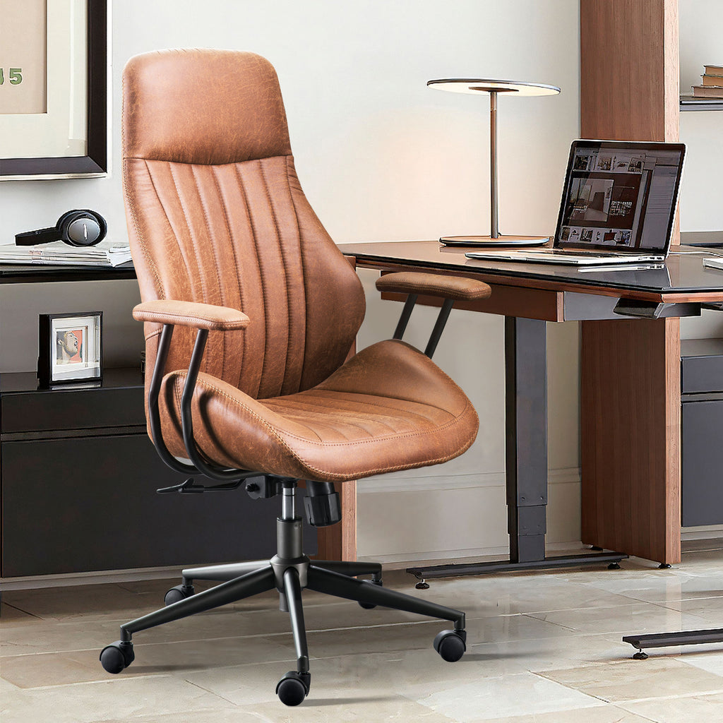 Albaugh - Ergonomic Mid-Century Faux Leather Executive Office Chair