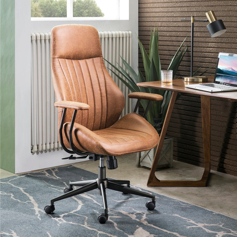 Albaugh - Ergonomic Mid-Century Faux Leather Executive Office Chair