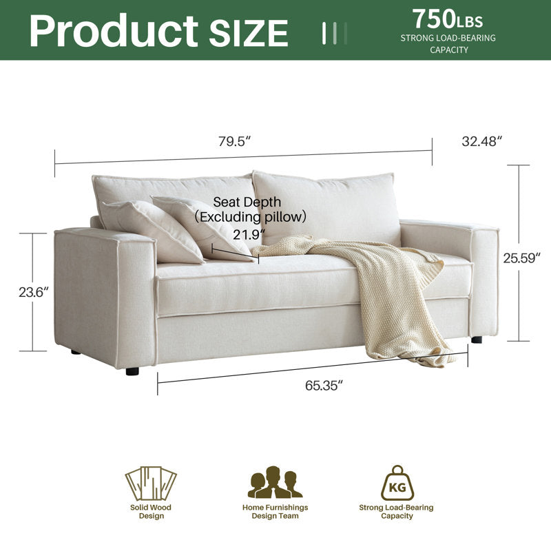 Alcantara - 79.5" Modern Upholstered 3-Seater Sofa for Living Room