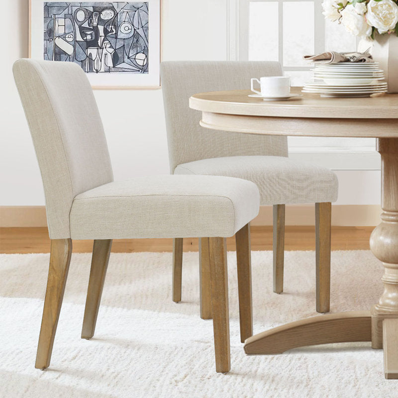 Alesana - Linen Blend Upholstered Dining Chairs Set of 2 - Modern Wood