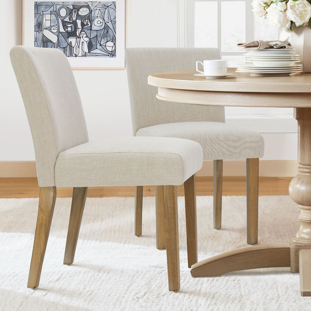 Alesana - Linen Blend Upholstered Dining Chairs Set of 2 - Modern Wood