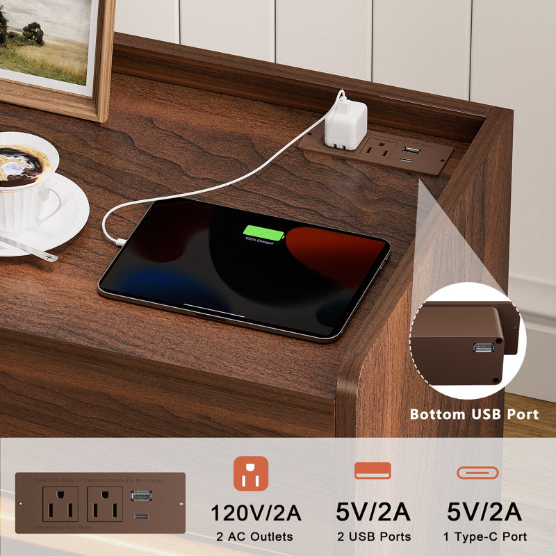 Allysyn - Modern 2-Drawer Nightstand with LED & Charging (Set of 2)