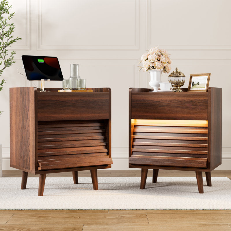 Allysyn - Modern 2-Drawer Nightstand with LED & Charging (Set of 2)