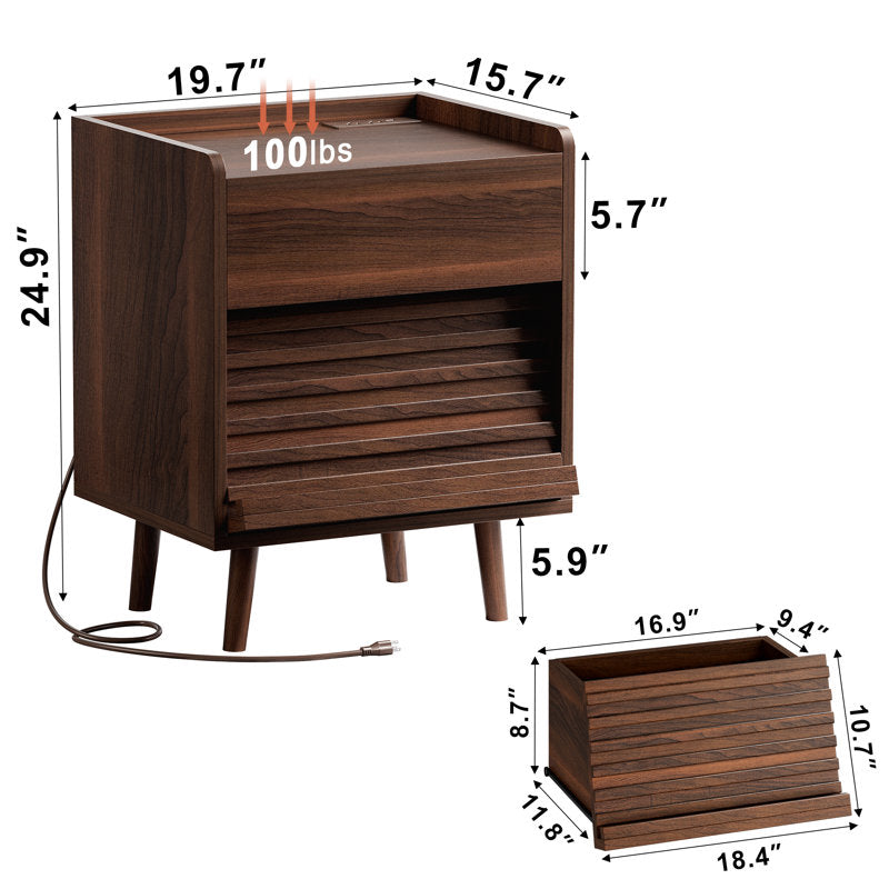 Allysyn - Modern 2-Drawer Nightstand with LED & Charging (Set of 2)