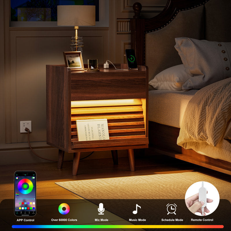 Allysyn - Modern 2-Drawer Nightstand with LED & Charging (Set of 2)
