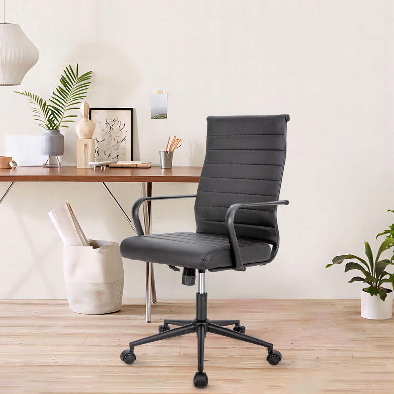 Amaiia - Mid-Back Ribbed PU Leather Swivel Ergonomic Office Chair