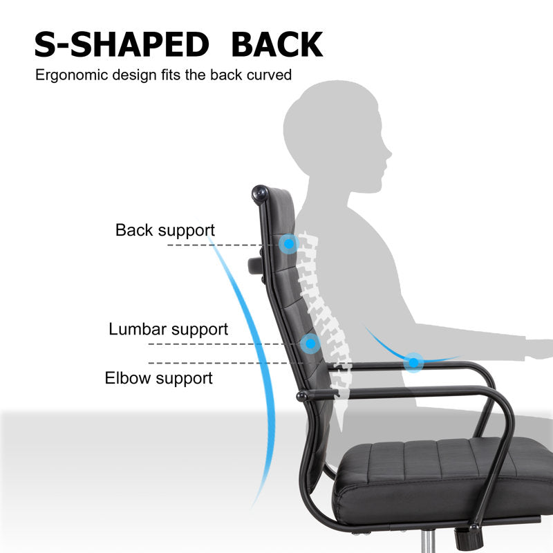 Amaiia - Mid-Back Ribbed PU Leather Swivel Ergonomic Office Chair