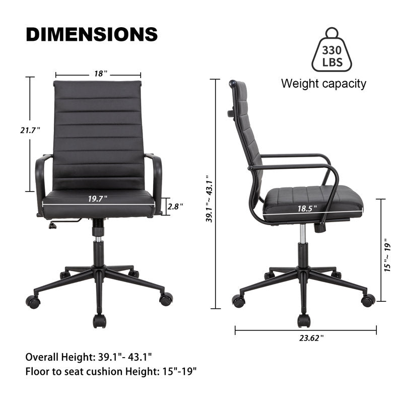 Amaiia - Mid-Back Ribbed PU Leather Swivel Ergonomic Office Chair