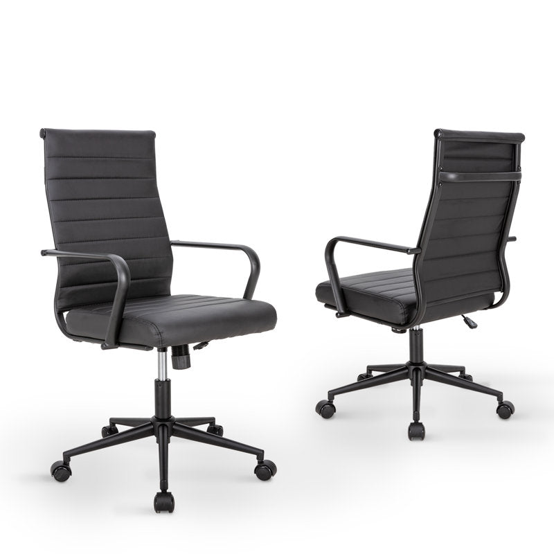 Amaiia - Mid-Back Ribbed PU Leather Swivel Ergonomic Office Chair