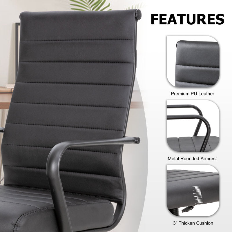 Amaiia - Mid-Back Ribbed PU Leather Swivel Ergonomic Office Chair
