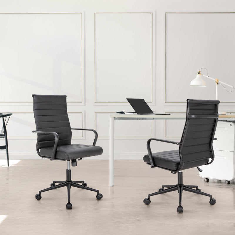 Amaiia - Mid-Back Ribbed PU Leather Swivel Ergonomic Office Chair