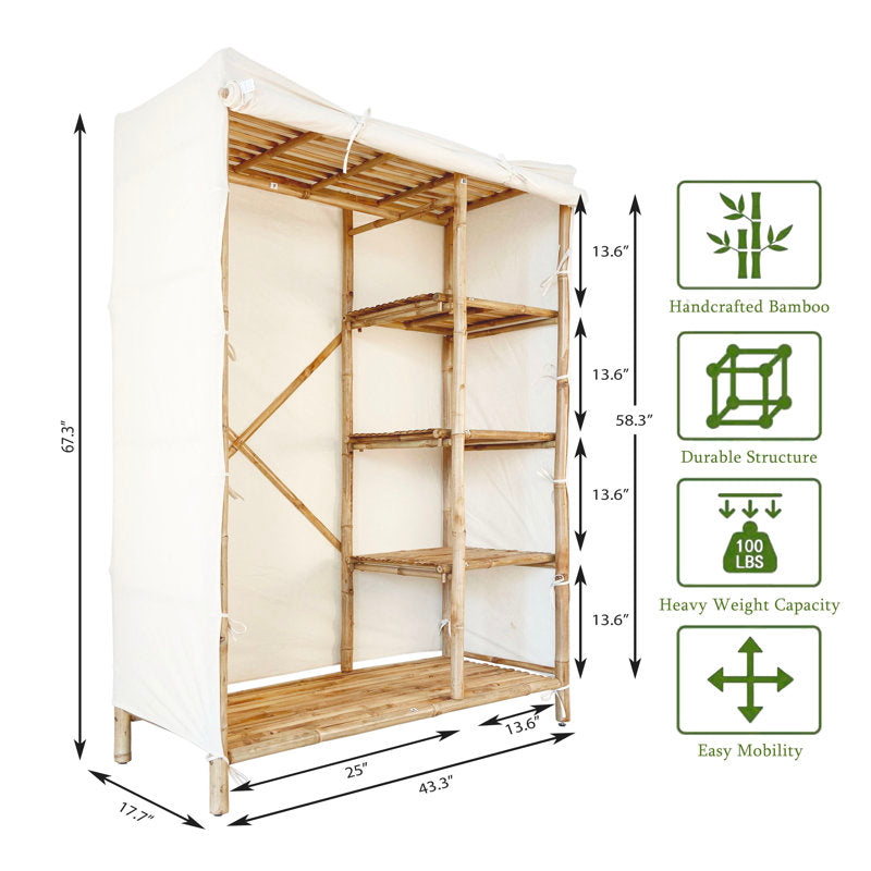 Anacelia - Bamboo Wardrobe Armoire with Fabric Cover for Bedroom