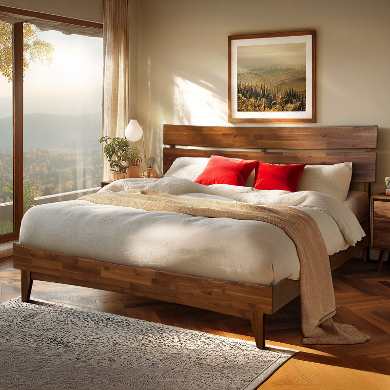 Antione - Solid Acacia Wood Platform Bed Frame - Farmhouse Bedroom