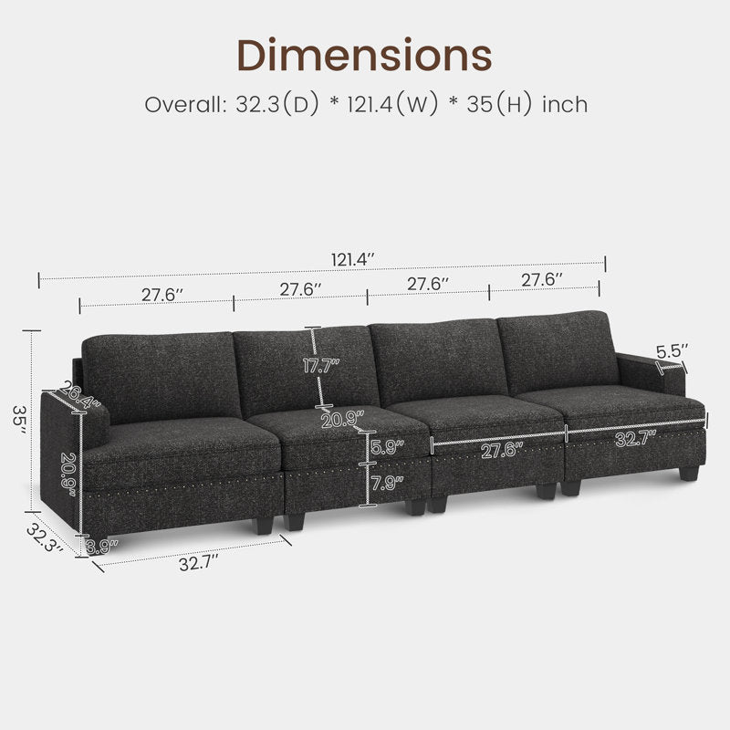 Anureet - 4-Person Modular Sectional Sofa with Nailhead Trim