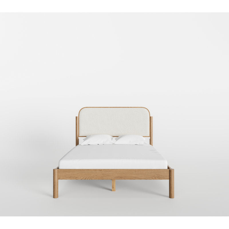 Ardin - Solid Wood Queen Bed Frame with Cream Boucle Headboard