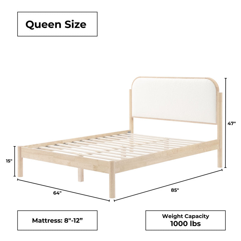 Ardin - Solid Wood Queen Bed Frame with Cream Boucle Headboard