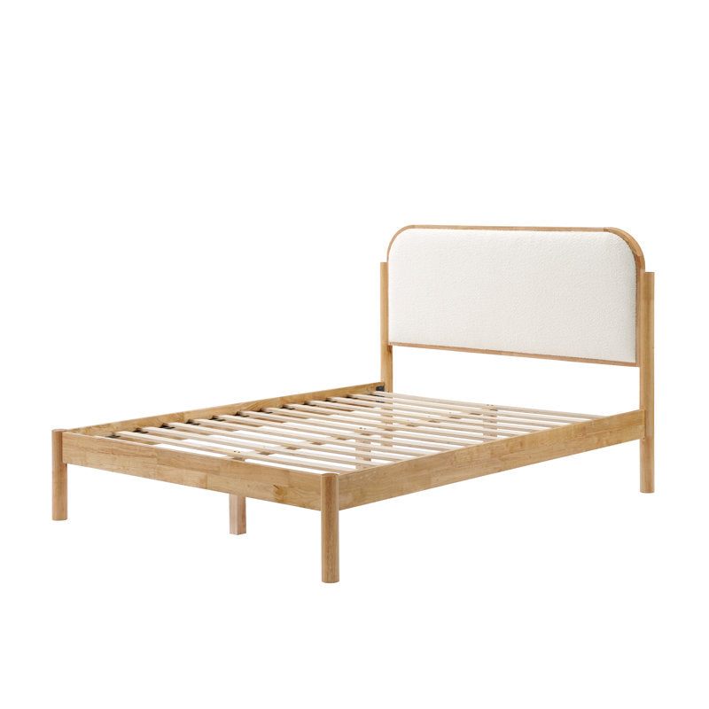 Ardin - Solid Wood Queen Bed Frame with Cream Boucle Headboard