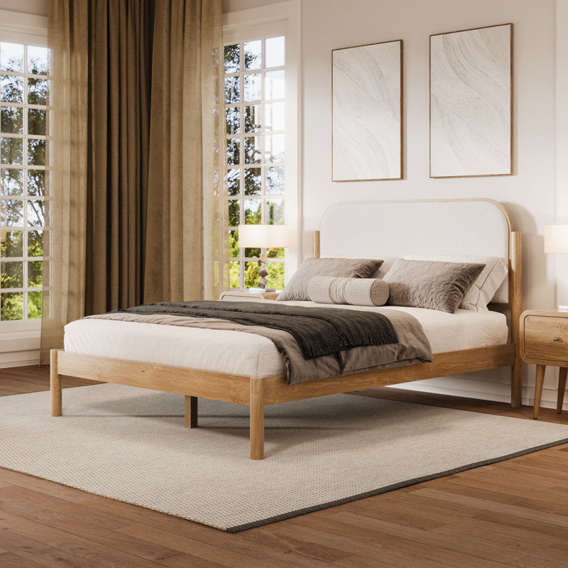 Ardin - Solid Wood Queen Bed Frame with Cream Boucle Headboard