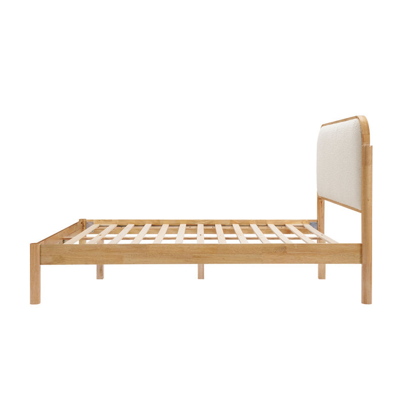 Ardin - Solid Wood Queen Bed Frame with Cream Boucle Headboard