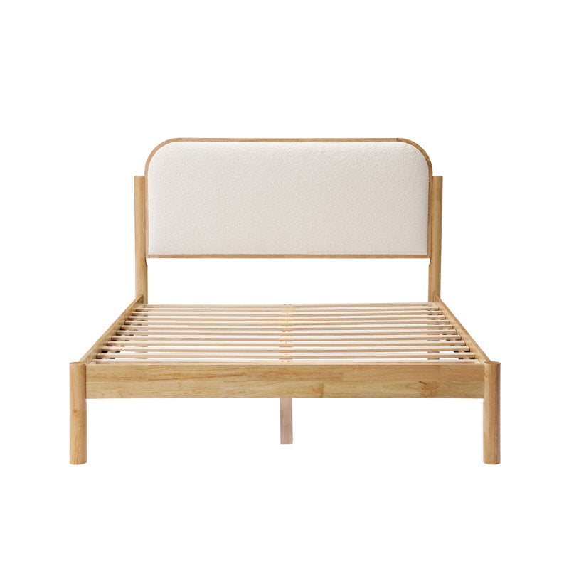 Ardin - Solid Wood Queen Bed Frame with Cream Boucle Headboard