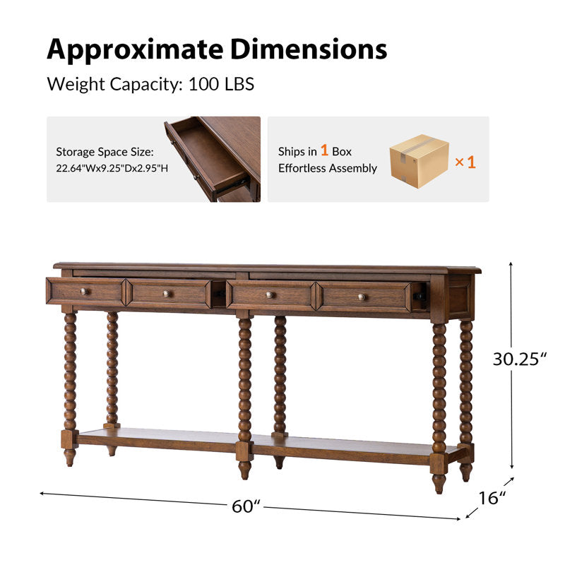 Aristidh - 60" Farmhouse Solid Wood Console Table for Entryway