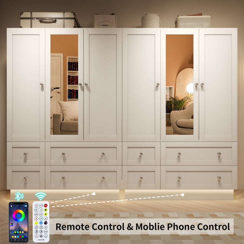 Lumina Luxe - 3-Door Wooden Armoire Wardrobe with RGB & Mirror