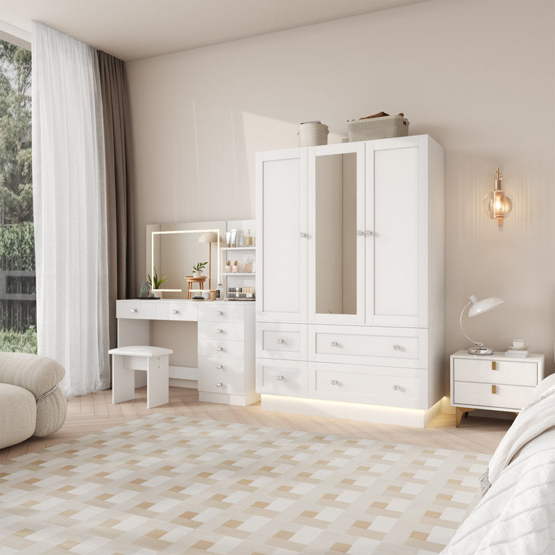 Lumina Luxe - 3-Door Wooden Armoire Wardrobe with RGB & Mirror