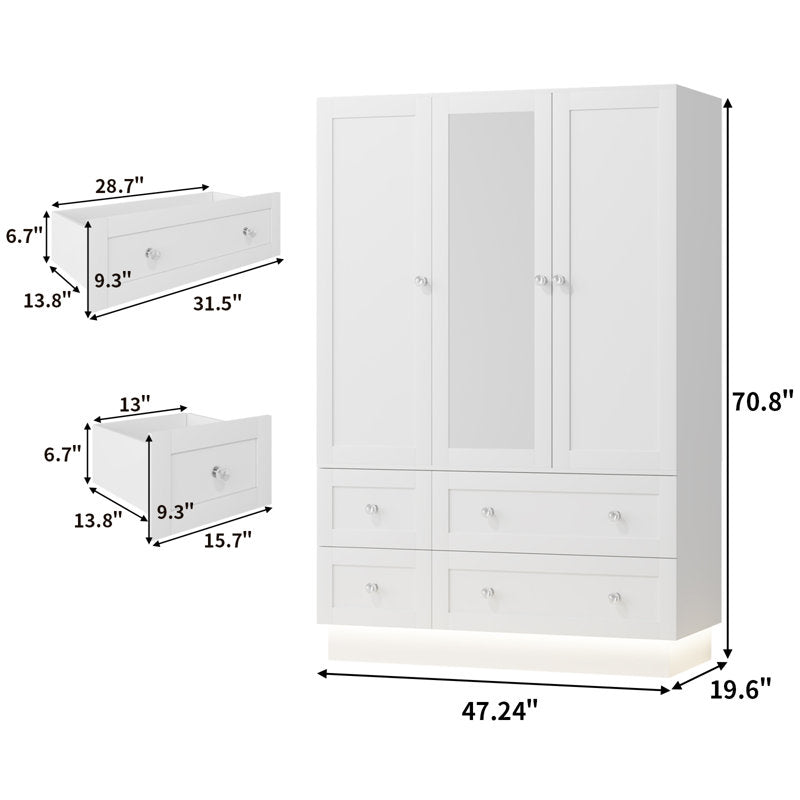Lumina Luxe - 3-Door Wooden Armoire Wardrobe with RGB & Mirror