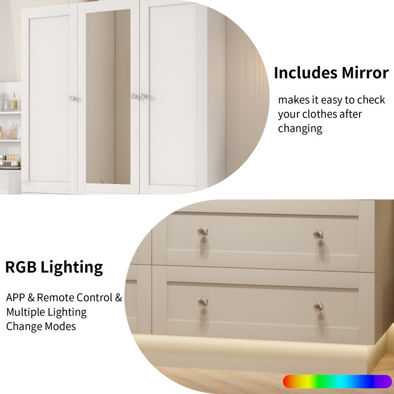 Lumina Luxe - 3-Door Wooden Armoire Wardrobe with RGB & Mirror