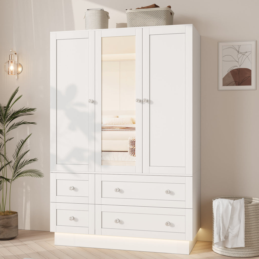 Lumina Luxe - 3-Door Wooden Armoire Wardrobe with RGB & Mirror