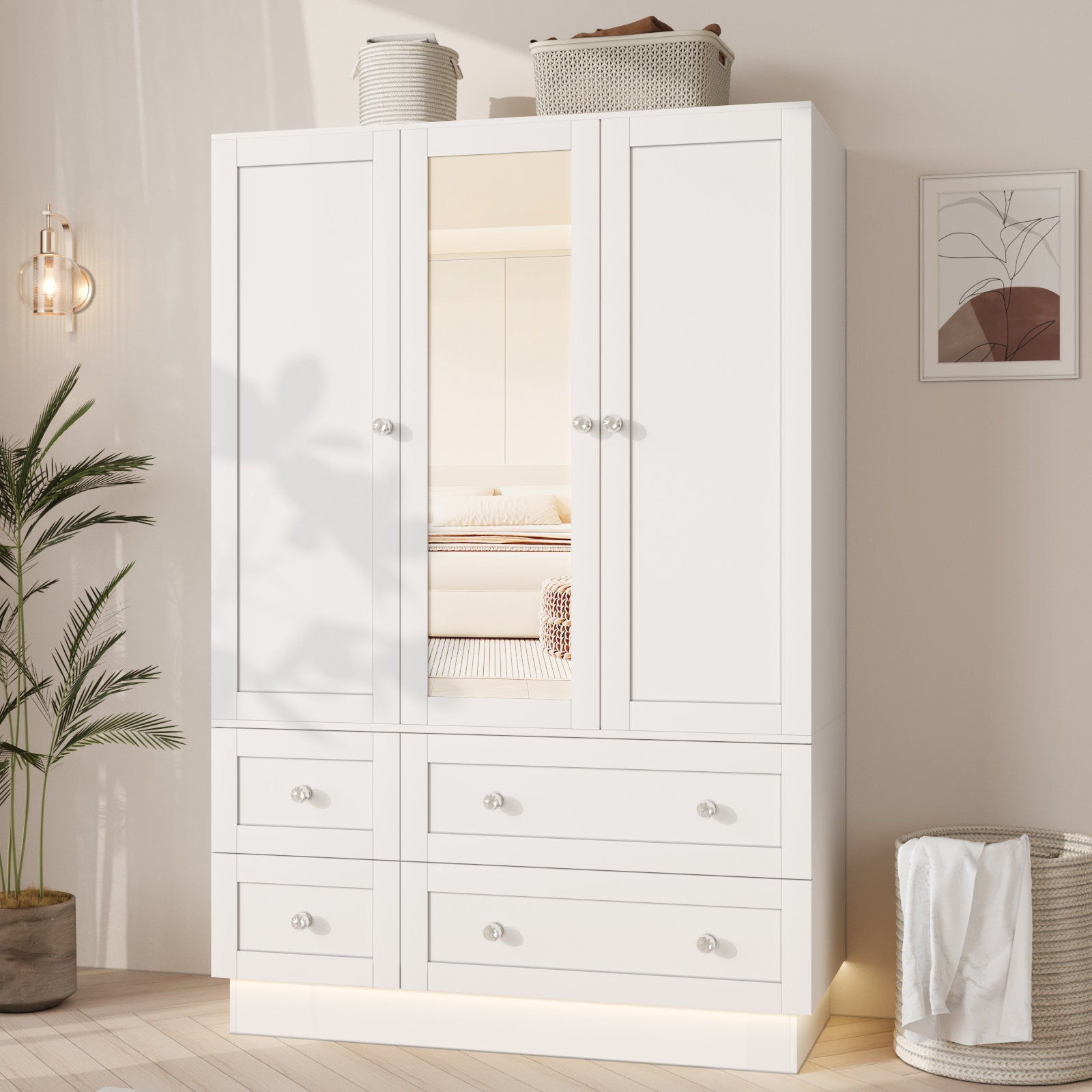 Lumina Luxe - 3-Door Wooden Armoire Wardrobe with RGB & Mirror