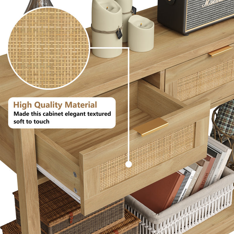 Ayjah - 51.2" Rattan Console Table with Charging Station & Drawers