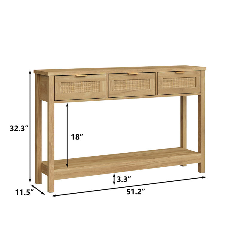Ayjah - 51.2" Rattan Console Table with Charging Station & Drawers