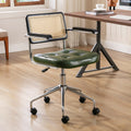 Ayris - Mid-Century Rattan & Faux Leather Swivel Office Task Chair