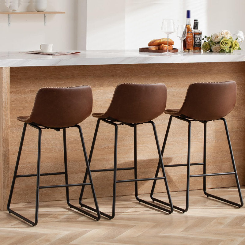 LoftModern - Faux Leather Bar Stools for Kitchen Island Counter