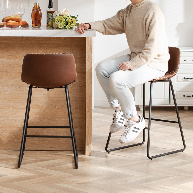 LoftModern - Faux Leather Bar Stools for Kitchen Island Counter