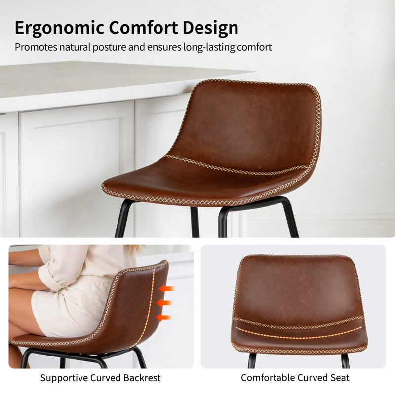 LoftModern - Faux Leather Bar Stools for Kitchen Island Counter