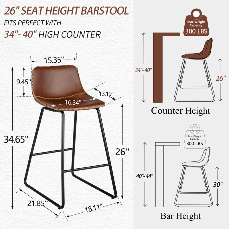 LoftModern - Faux Leather Bar Stools for Kitchen Island Counter