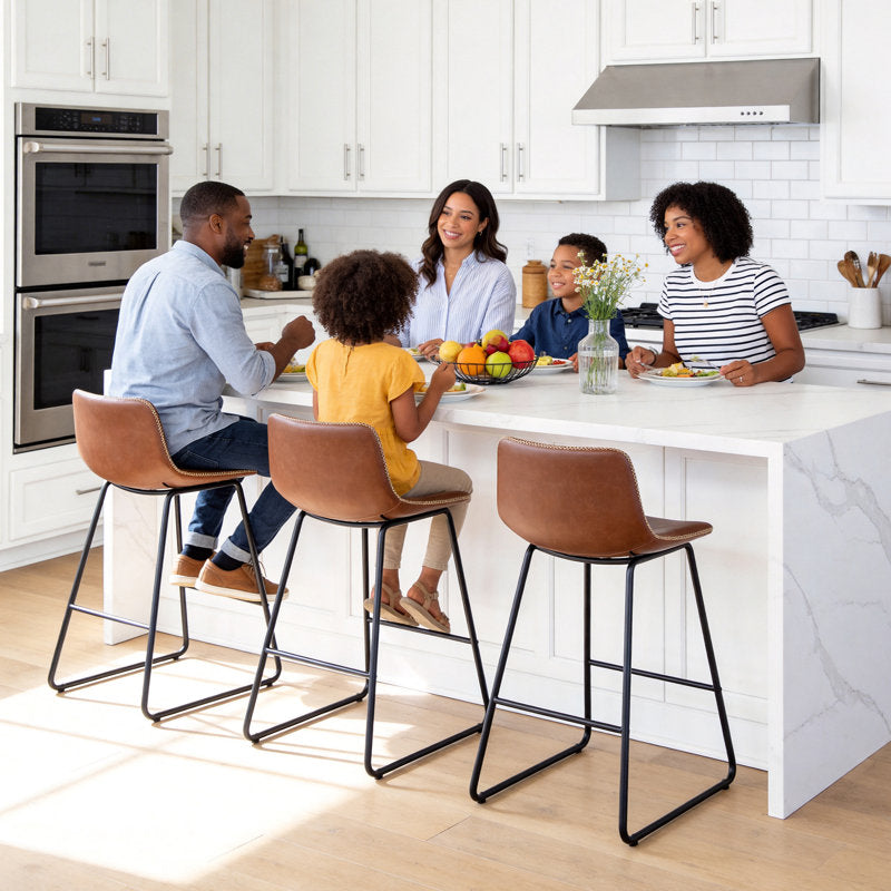 LoftModern - Faux Leather Bar Stools for Kitchen Island Counter