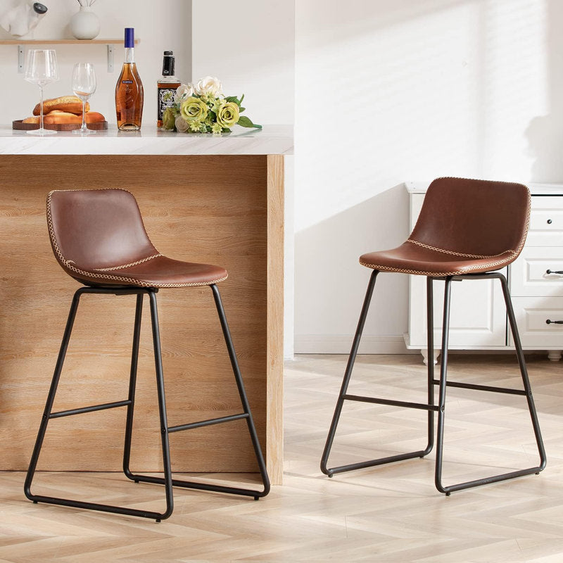LoftModern - Faux Leather Bar Stools for Kitchen Island Counter