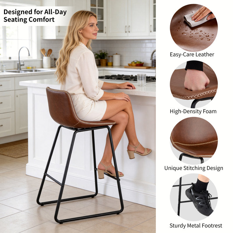 LoftModern - Faux Leather Bar Stools for Kitchen Island Counter