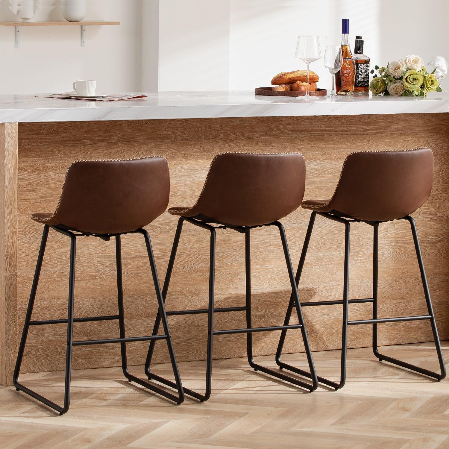 LoftModern - Faux Leather Bar Stools for Kitchen Island Counter