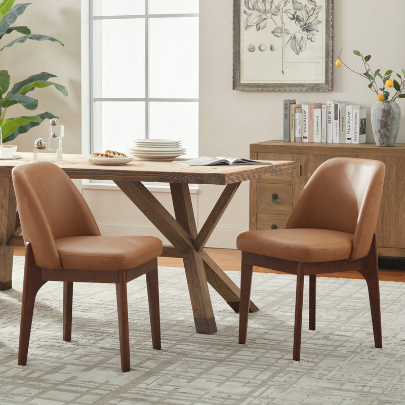 Bason - Modern Faux Leather Dining Chairs Set of 6 with Wood Legs