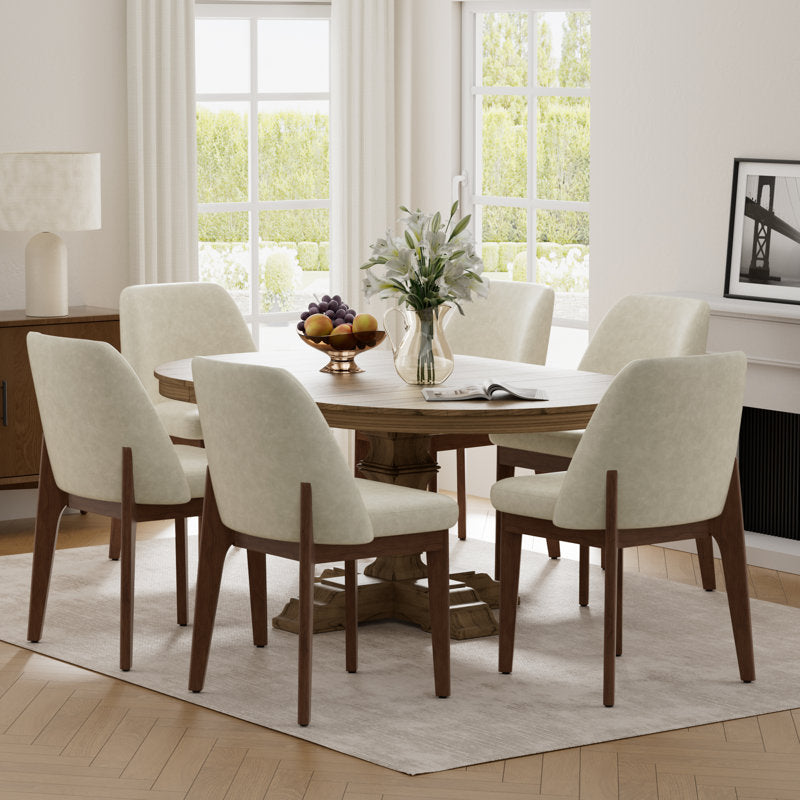 Bason - Modern Faux Leather Dining Chairs Set of 6 with Wood Legs