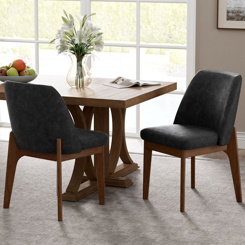 Bason - Modern Faux Leather Dining Chairs Set of 6 with Wood Legs
