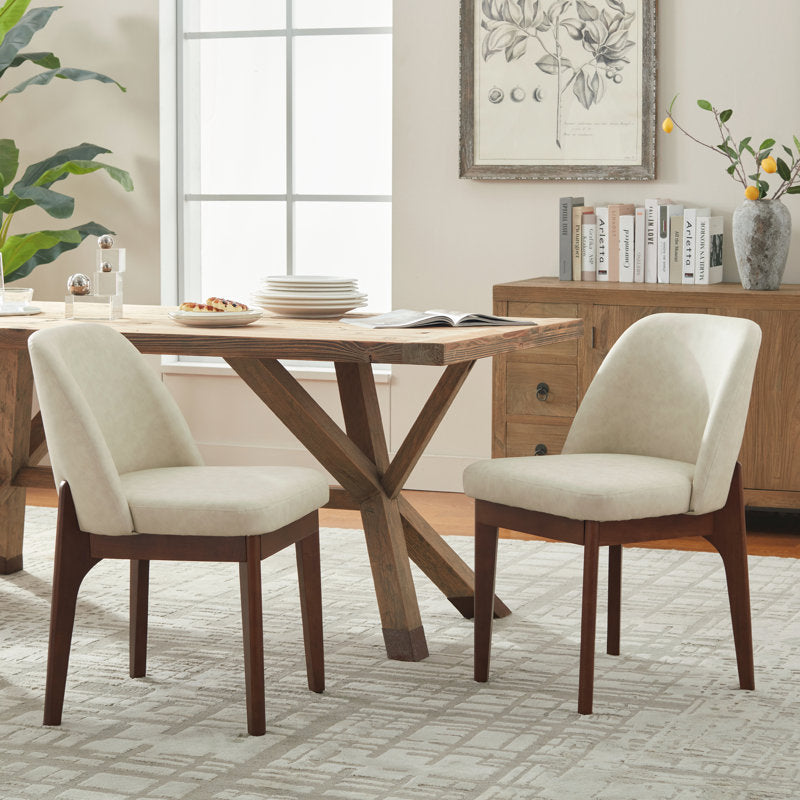 Bason - Modern Faux Leather Dining Chairs Set of 6 with Wood Legs