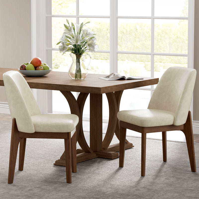 Bason - Modern Faux Leather Dining Chairs Set of 6 with Wood Legs